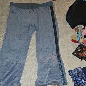 Blue Velvet Lounge Pants with Black Stripe